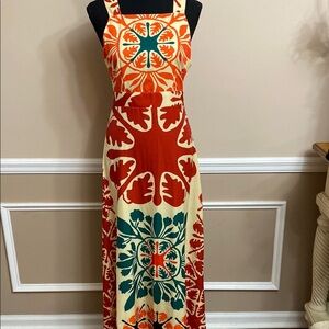 Vibrant Orange and Green Maxi Dress